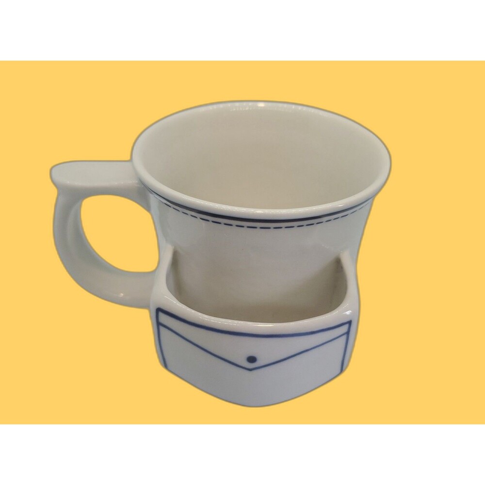 Tea Bag Mug Ceramic Cookie Pocket Holder Coffee Cup Mailman Cottage Mail Retro